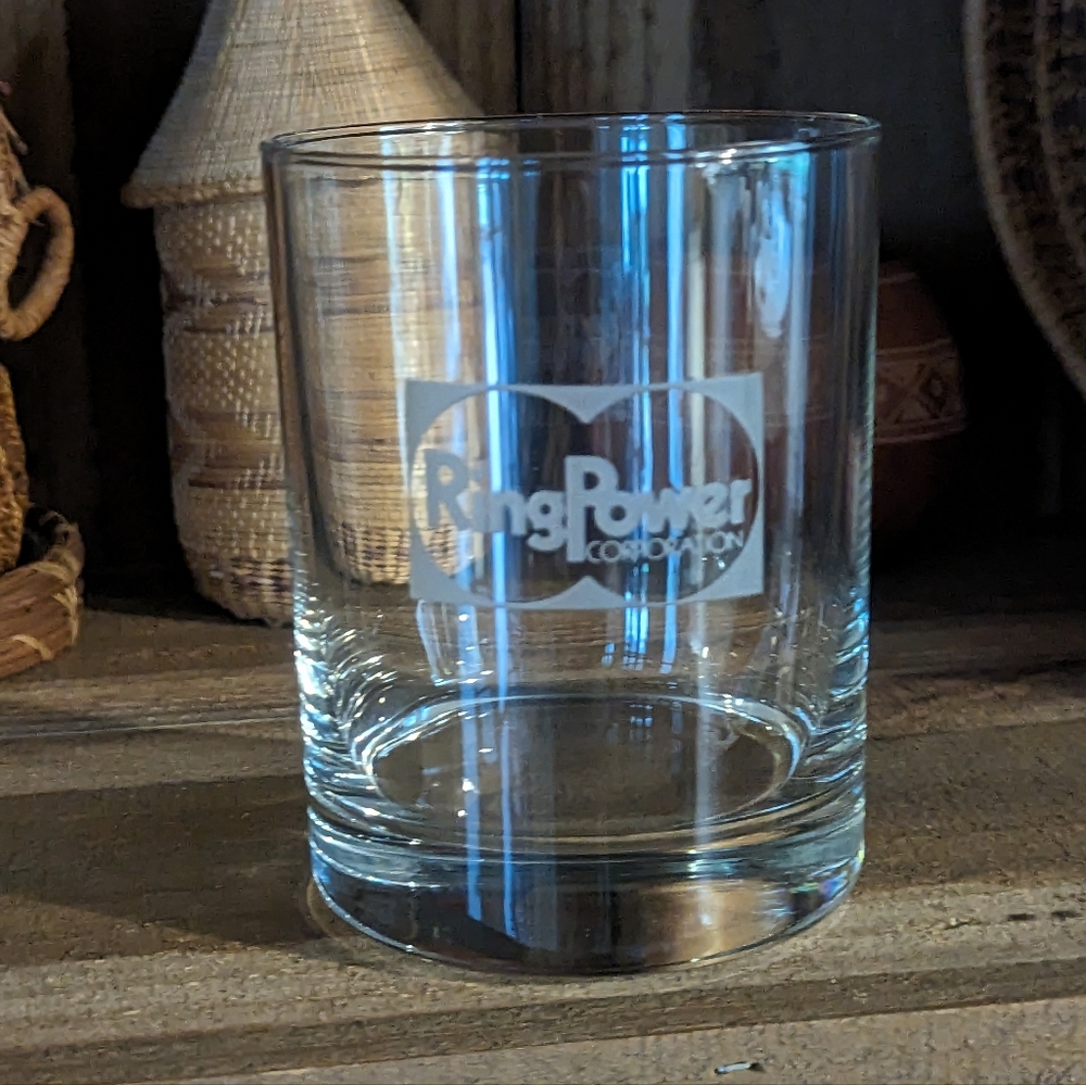 5/$20 Ring Power Corporation etched whiskey glass (1)